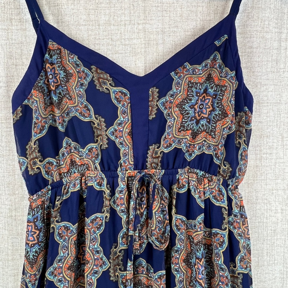 Doe & Rae Maxi Dress Women Medium Blue Medallion Paisley Boho V-Neck Lined 3633D - Picture 3 of 10